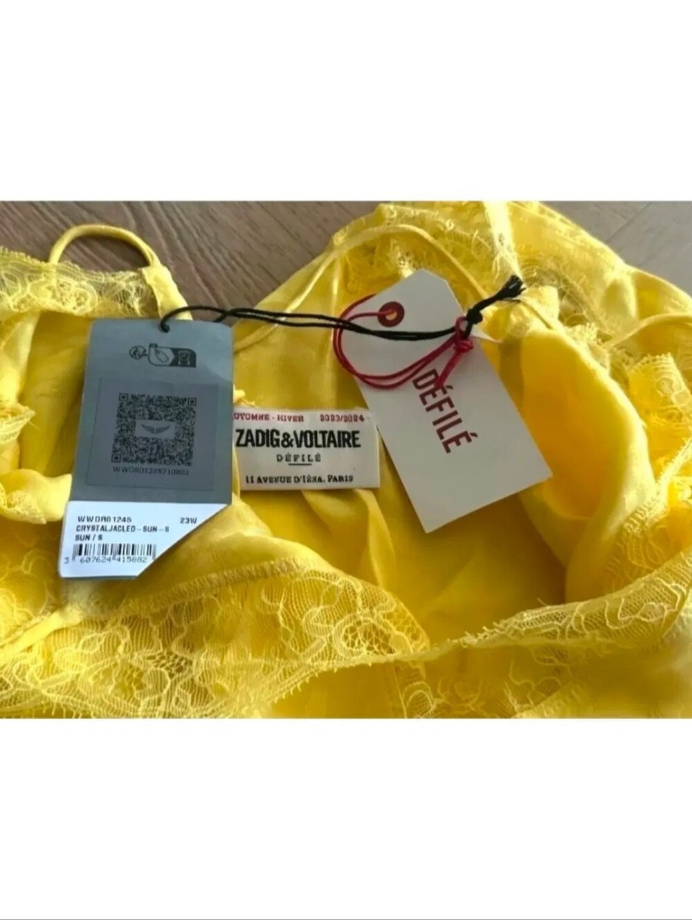 NWOT Zadig & Voltaire Sunflower Yellow Silk Lace Trim Dress - Picture 4 of 4